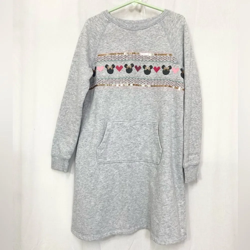 Disney Jumping Beans grey Minnie Mouse hearts sweatshirt dress 8